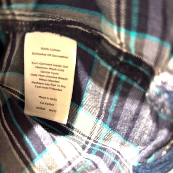 Talbots top plaid scalloped trim floral embroidered blue purple. SZ M P NWOT - Picture 8 of 13